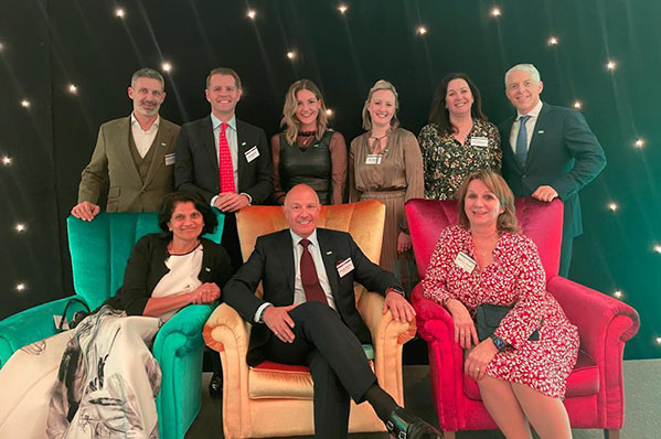 Shackletons team and guests on the Petra arm chairs at the Pinders Healthcare Design Awards 2023.