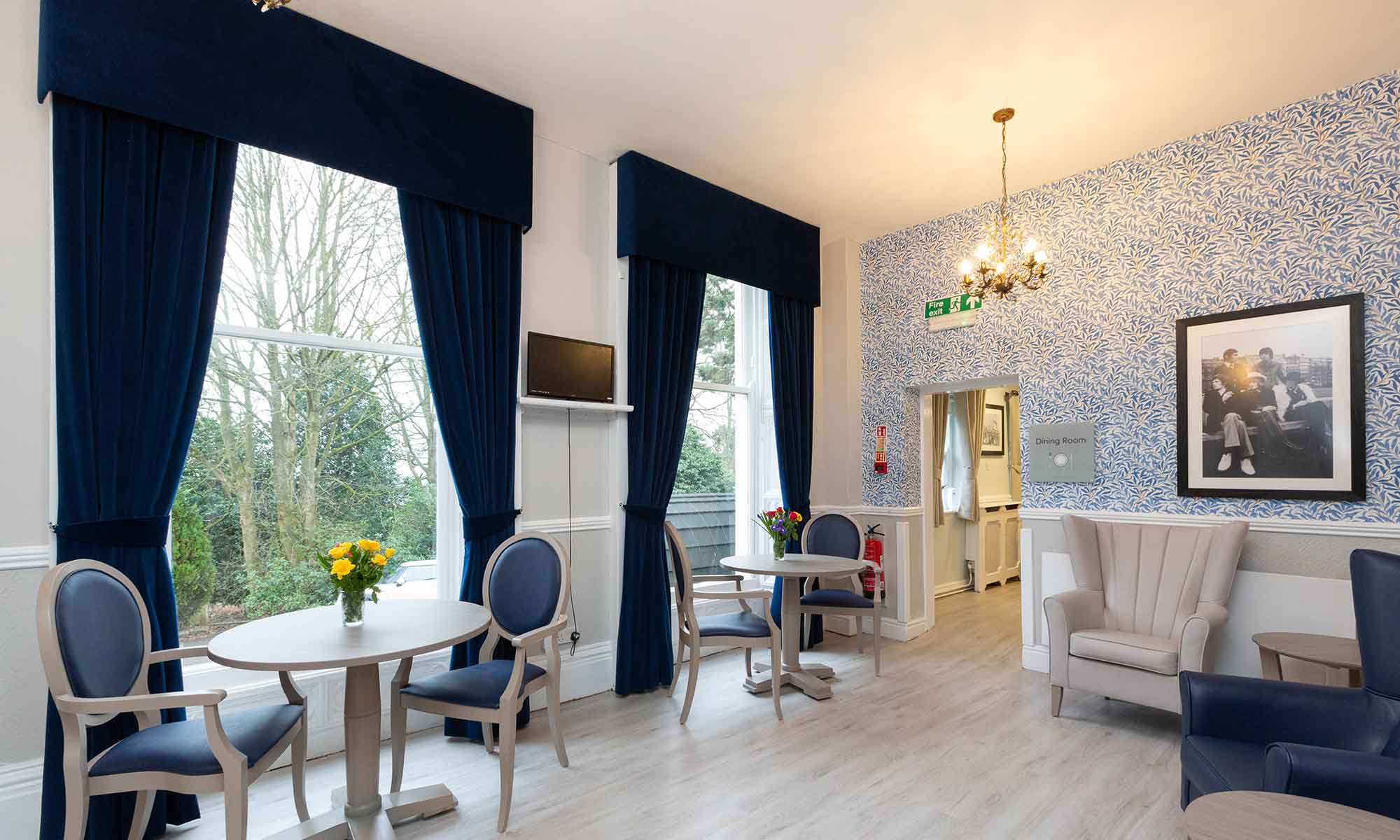 Communal area at Newton House Care Home with Shackletons dining furniture and Toledo chairs.