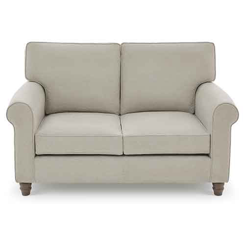 Horbury 2-seater sofa upholstered in sark with edged piping and dark turned wood legs