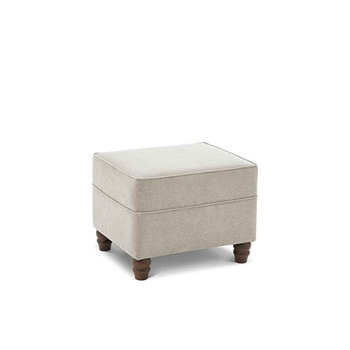 Horbury footstool upholstered in sark with edged piping and dark turned wood legs
