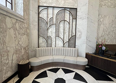Bespoke curved bench seating designed for an art-deco reception in London. 